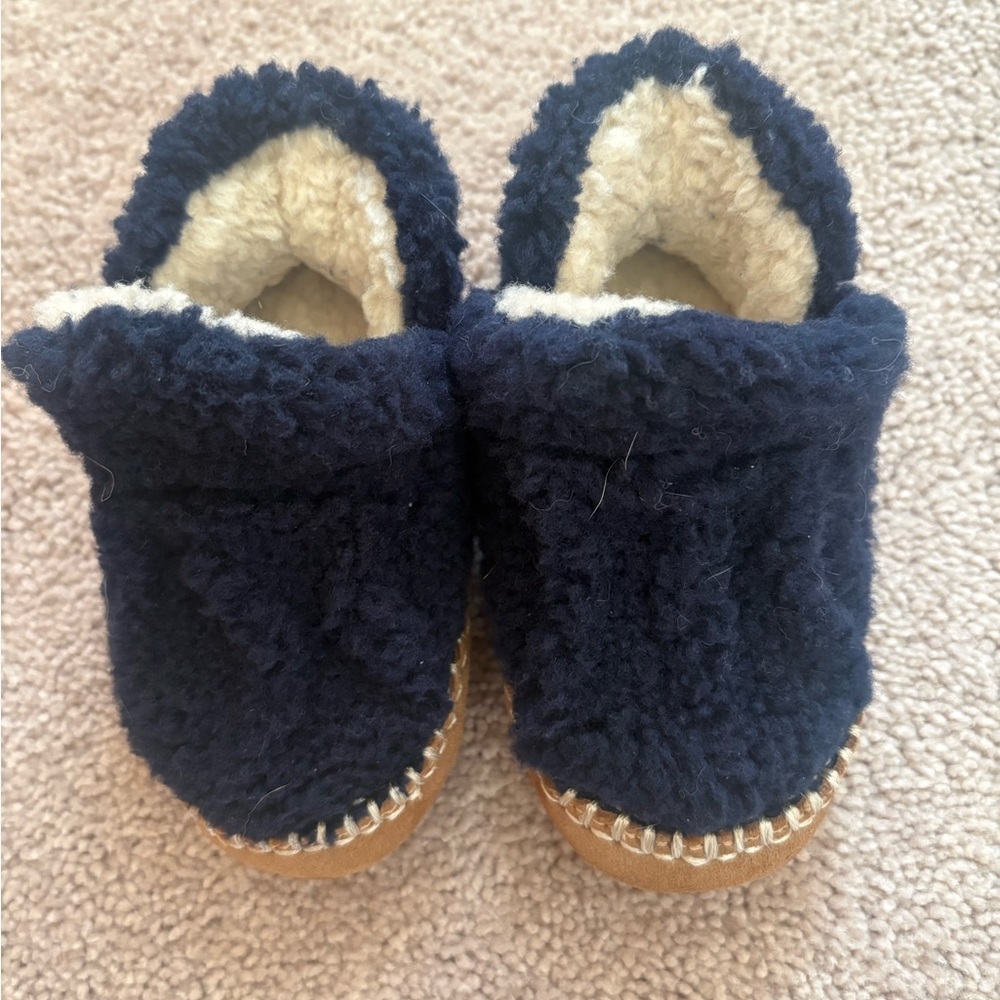 L.L. Bean Navy and Tan Baby Booties